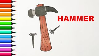 HAND TOOLS Names | COLORING PAGE HAMMER | LEARN COLORS ENGLISH