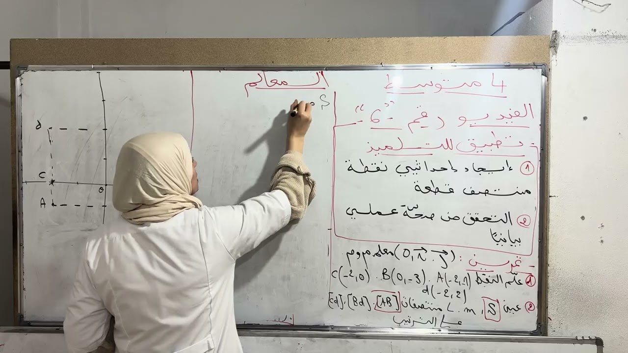 المعالم الفيديو #6  ايجاد احداثيي نقطة منتصف قطعة و التحقق بيانيا