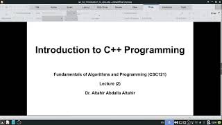CSC121 | Lecture 2 | Introduction to C++ Programming