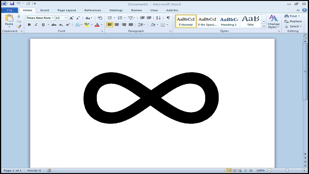 How to insert infinity symbol in Word