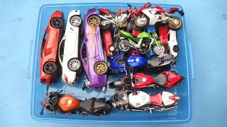 Box Full of Diecast Model Cars & Bikes, Toyota Supra, Lamborghini, Ducati Bike, Aprilia Bike 236