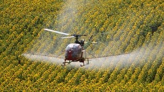 Aérospatiale SA-318C Alouette II spraying flight near Dudar