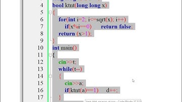 Code C++: Sử dụng hàm kiểm tra nguyên tố để đếm số các số nguyên tố