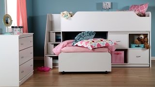 South Shore Mobby Twin Loft Bed With Trundle and Storage Unit In Pure White Finish For Kid’s Bedroom