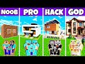 Minecraft Battle: Family New Modern Mansion House Build Challenge - Noob vs Pro vs Hacker vs God