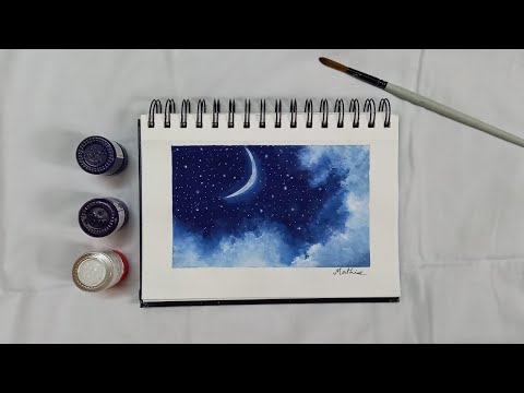 Moonlight postercolour painting | Easy painting tutorial step by step for beginners💙