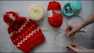 Шапка спицами, жаккард JIINGLE BELLS HAT 1 часть Шапка спицами, жаккард JIINGLE BELLS HAT 1 часть