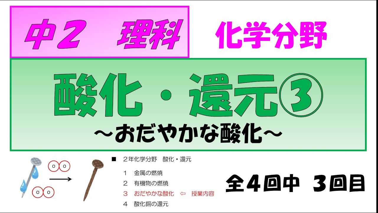 中学２年理科 化学 11 酸化 還元 3 4 おだやかな酸化 Youtube