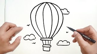 كيف ترسم منطاد هوائى/رسم مظله/رسم بالون الهواء/Easy Hot Air Balloon drawing