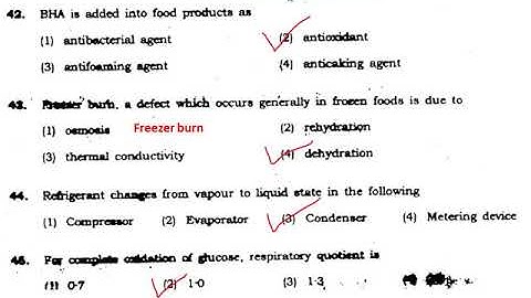 BHU M. Sc. Food Science and Technology (2014) entrance MCQ
