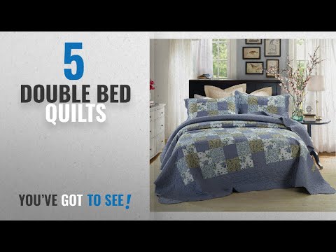 top-10-double-bed-quilts-[2018]:-dada-bedding-reversible-patchwork-plaid-floral-blueberry-patch