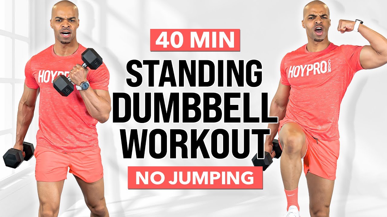 40 MIN NO JUMPING ALL STANDING HIIT Workout With Weights | Full Body | No Repeat | Dumbbell Workout