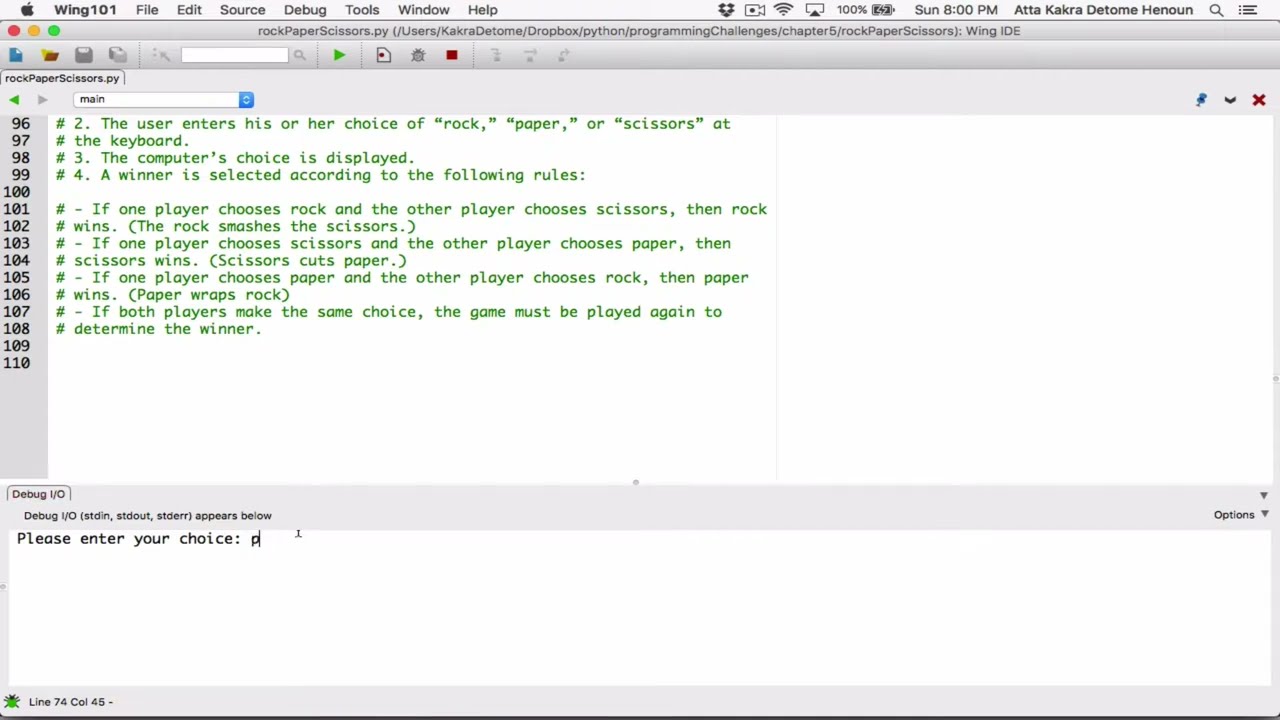 Help with rock paper scissors game python