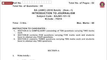BA JAMC 1ST SEM INTRODUCTION TO JOURNALISM MAY 2019 | PTU