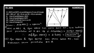 16A_Q12 | ABCD and BCFE are parallelograms if area of triangle ABC = 480 𝑐m2 AB = 30cm and BC = 40cm