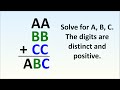 If AA + BB + CC = ABC, What Are A, B and C?