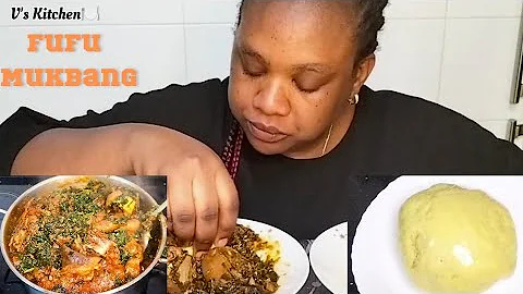 Mukbang - Eating Fufu Pounded yam With Vegetable Soup