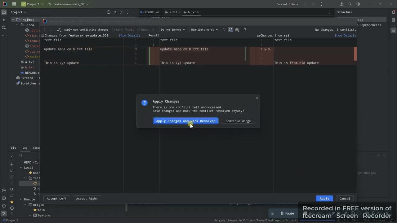 Merge conflict in using intellij youtube