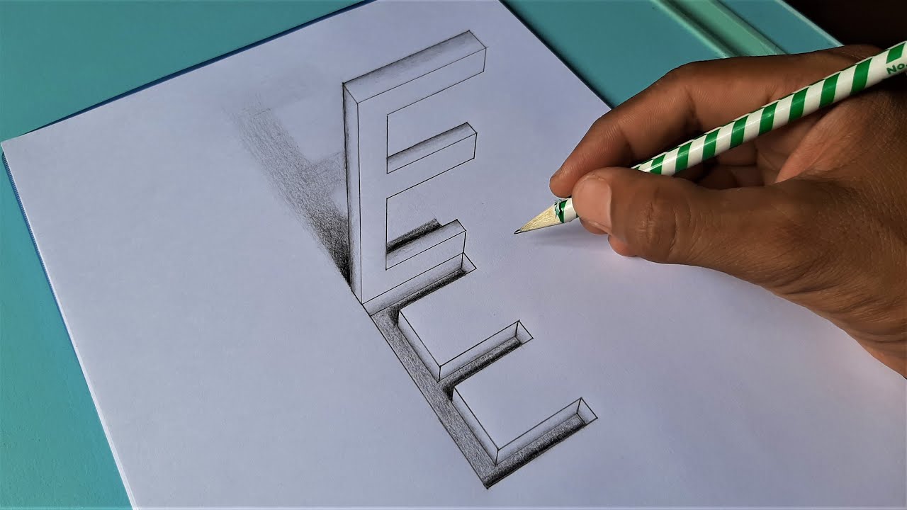 How to draw 4D Alphabet E Version 2nd - Amazing 3D Illusion Drawing ...