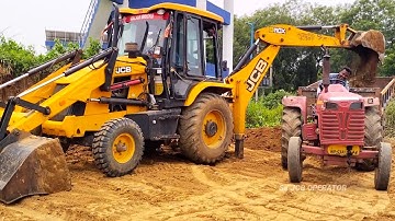 Jcb 3dx Backhoe Loader Machine Loading Mud In 2 Mahindra 475 Di & 295 Di Turbo Tractor | Jcb Tractor