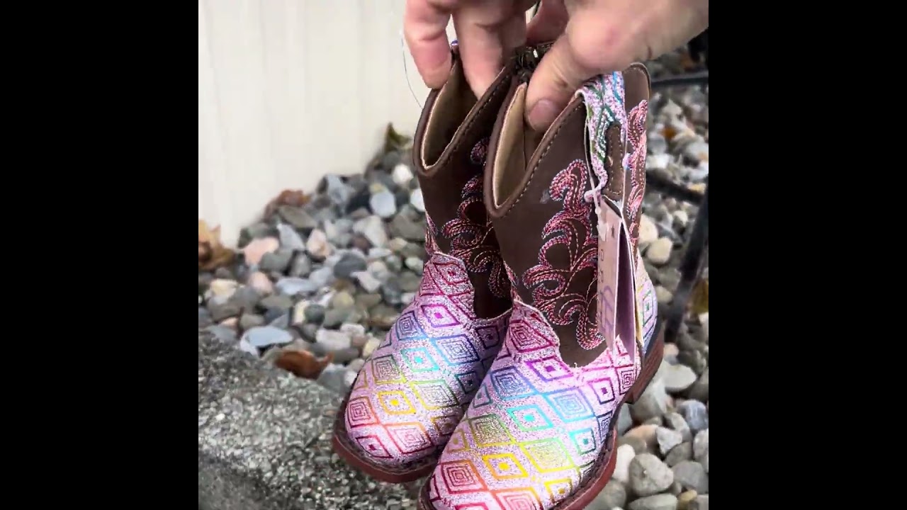 Roper Toddler Pink Aztec Maya Glitter Square Toe Boot
