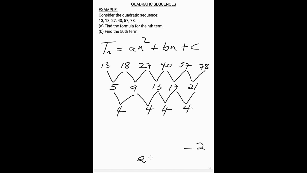 Quadratic number patterns example