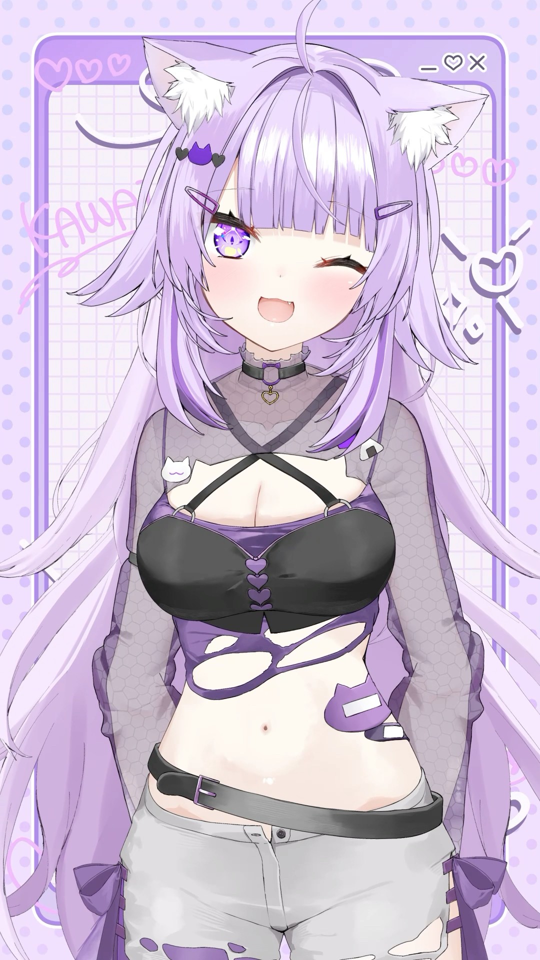💜僕が思い描くぎゃる衣装です😸✦ 猫又おかゆ #vtuber #新衣装