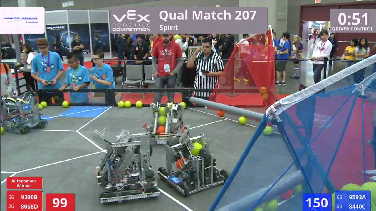 VEX Worlds 2016 - VRC Middle School - Spirit - Qual 207 (9290B 8068D) 152 vs 105 (9593A 8440C)