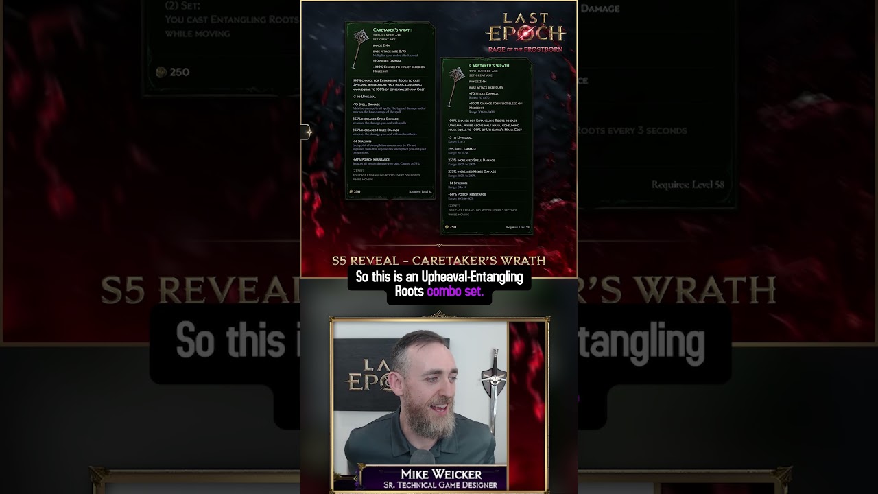 Mike reveals the new set item Caretaker's Wrath coming in Season 5 #LastEpoch #ARPG #Gaming