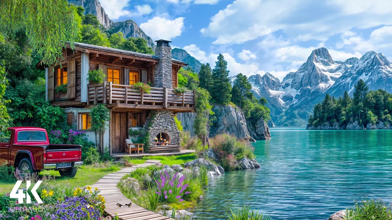 Cozy Lakeside Cabin 4K | Peaceful Mountain Lake Ambience for Deep Sleep & Relaxation | Nature Sounds