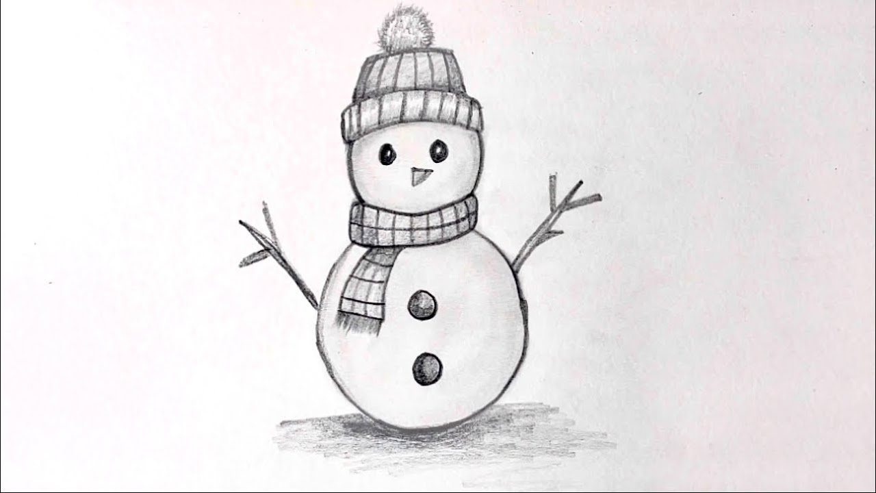 Draw a snowman sketch ⛄️| easy winter drawing tutorial | step by step | Pencil drawing 