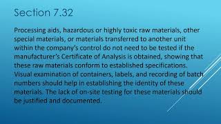 ICH Q7 MATERIALS MANAGEMENT   Section 7 30 - 7 32