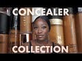 MY CONCEALER COLLECTION | high end + affordable concealers with swatches | dark skin