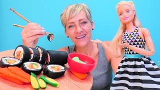 PlayDoh Spielspaß mit Nicole und Barbie  Wir machen aus Knete Sushi, Pizza und Popcorn