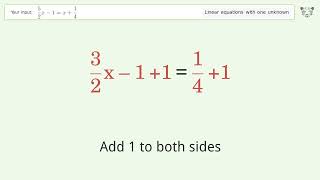 Linear Equation With One Unknown Solve 52X-1X14 Step-By-Step Solution