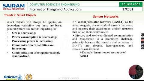 LECTURE VIDEOS 17CS81 MODULE 2  Smart object characteristics   Dr P BINDHU