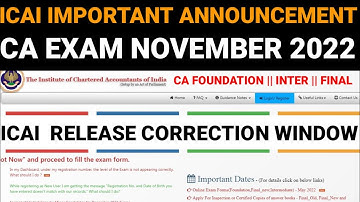 ICAI Release Correction Window For CA Exam November 2022
