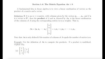 MAT 2233 Section 1.4 The Matrix Equation Ax=b