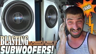 BIG SUBWOOFERS in a SMALL CAR w/ 2 18" Subs Flexing on 10,000 Watts... POWERFUL BASS SONGS!!!