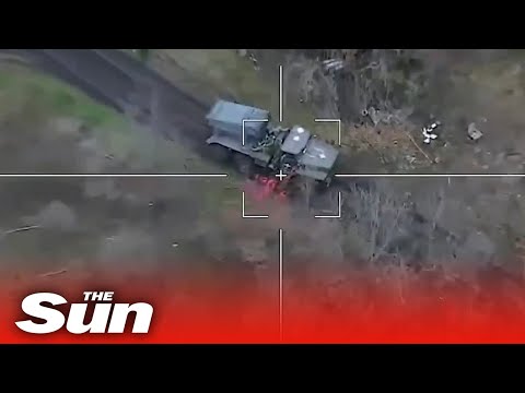 Russian military drone targets and destroys Ukrainian rocket launcher