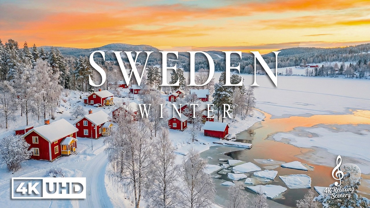 Sweden Winter 4K - Stunning Snowy Landscapes With Relaxing Music | 4K Ultra HD