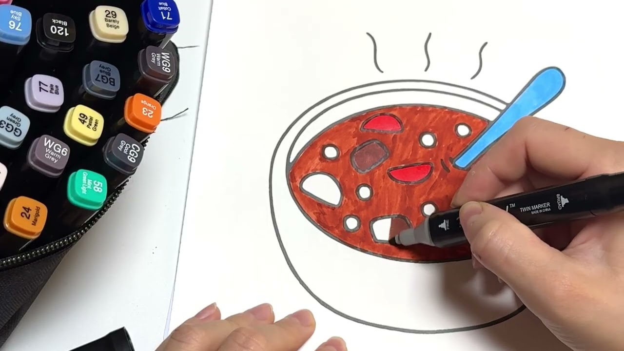 🍲 Coloring Soup Drawing | Relaxing Food Coloring | Satisfying Art Process