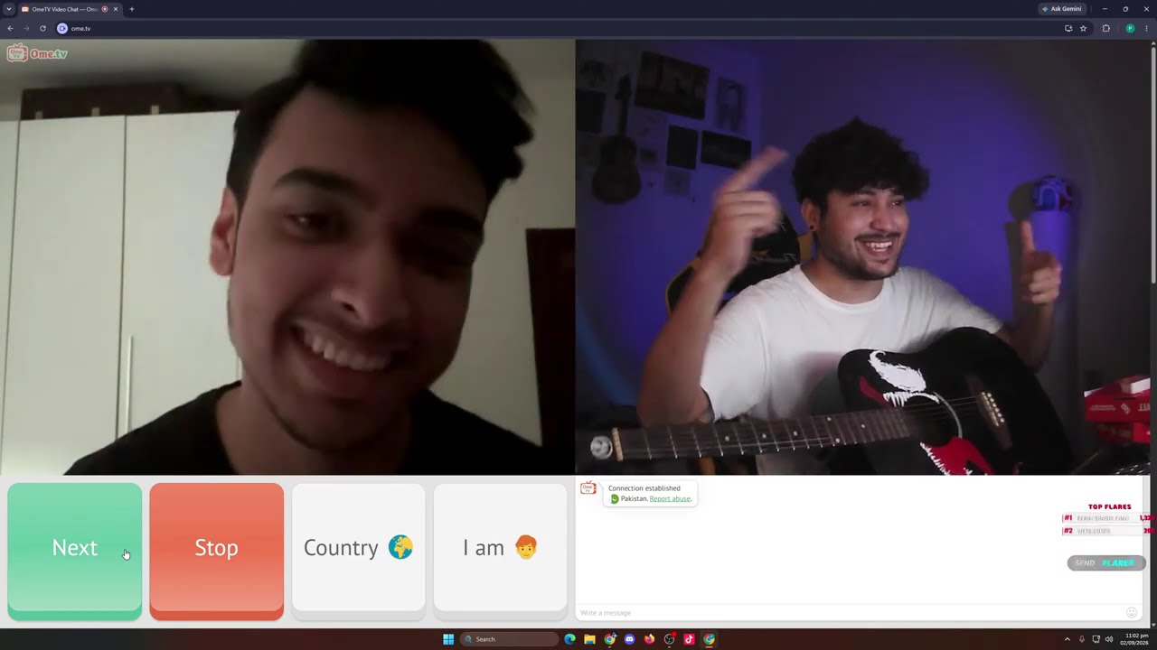 Guitar guy having fun with strangers