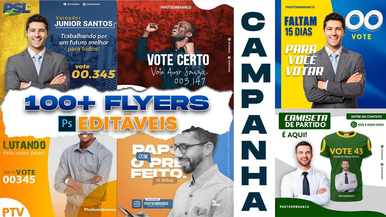 100 flyers campanha política em psd template editável no photoshop