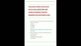 Texas Class A Barber State Board Written Exam QUESTIONS AND CORRECT ANSWERS VERIFIED ANSWERS PLUS RA