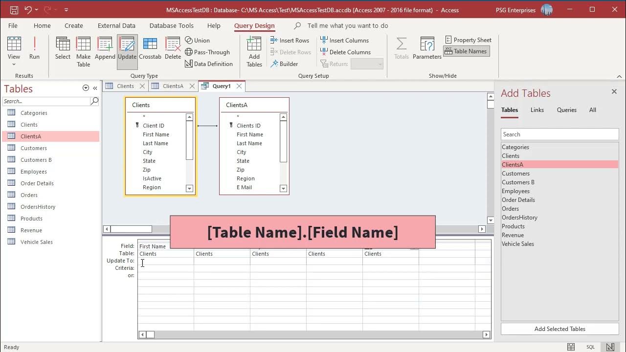 Запрос на обновление в access. Table field. Qt fields of one Table in another. Access refresh