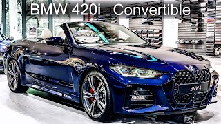 2024 BMW 4 Convertible in Tranzanit Blue. Exterior and interior in details.