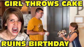 Girl Temper Tantrum Throws Birthday Cake At Dad! -She Lives To Regret It..
