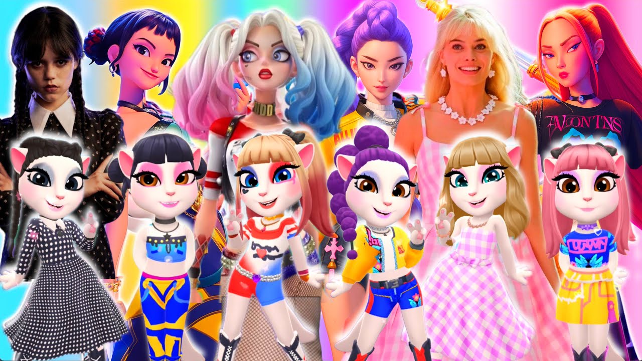 My Talking Angela'm 2 😻|| Wednesday vs Harley Quinn vs Barbie vs Mira vs Rumi vs ZOEY | Cosplay
