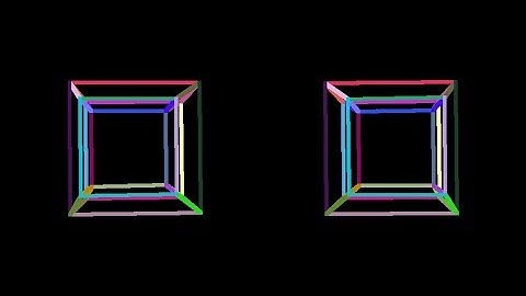 Tesseract-3d-multicolor. Rotation in four-dimensional space. 4D. Fourth dimension. Hyperspace.